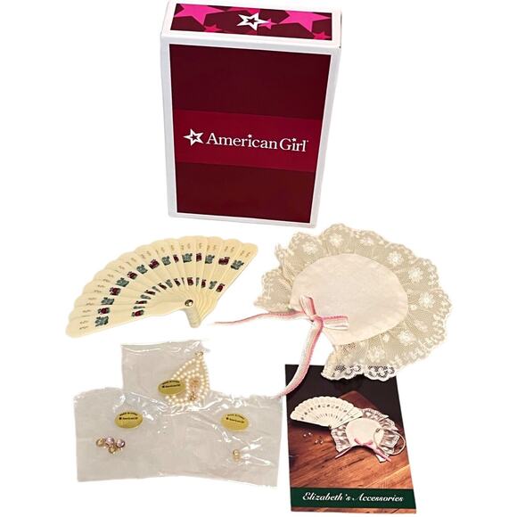 American Girl Doll ELIZABETH ACCESSORIES Necklace Cap Earrings Trading Cards BOX - Picture 1 of 12